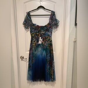 Marchesa Notte Multicolor Floral-Print Dress with Black Tag